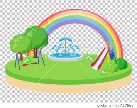 ヴィネット風_かわいい公園の島_イラスト素材 93737662