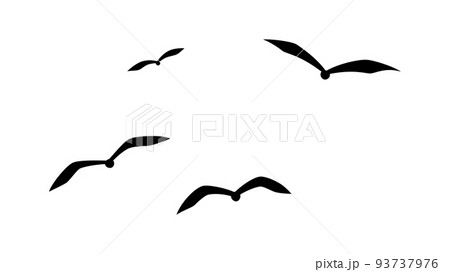 正面から見た飛ぶ鳥の群れ_シルエット素材 93737976