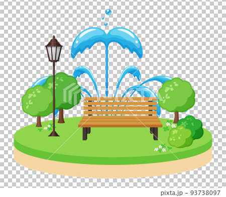 ヴィネット風_噴水とベンチがある公園の島_イラスト素材 ヴィネット風_噴水とベンチがある公園の島_イラスト素材 93738097