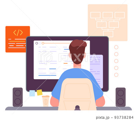 Man working with script. Software development. Programmer back view 93738284
