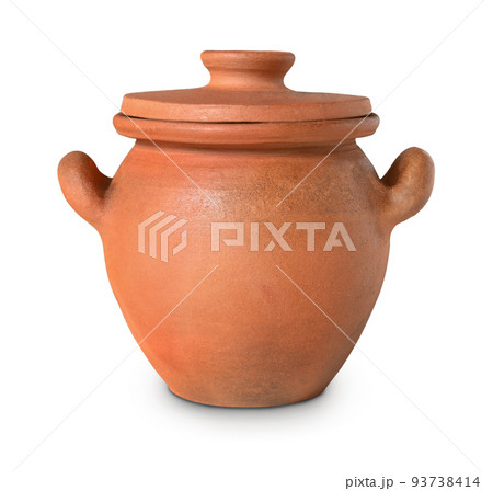 Front view of old clay pot Front view of old clay pot 93738414