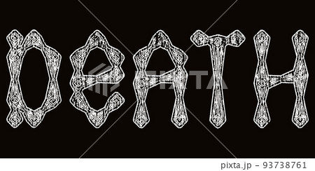 Vector lettering of word DEATH.Metal music style.Grunge font. Vector lettering of word DEATH.Metal music style.Grunge font. 93738761