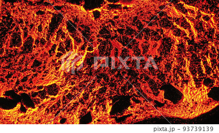 Lava Flows on active volcano aerial view of Meradalir , Iceland. 93739139