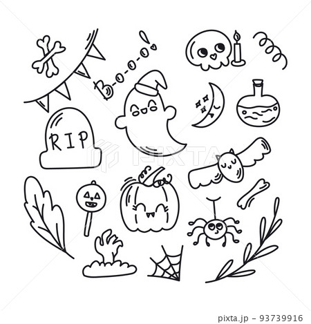 Halloween coloring set with beautiful witch - Stock Illustration  [68568531] - PIXTA