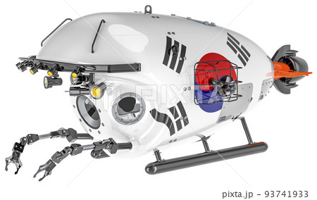 Bathyscaphe with South Korean flag. Marine geology, oceanography in South Korea, 3D rendering Bathyscaphe with South Korean flag. Marine geology, oceanography in South Korea, 3D rendering 93741933