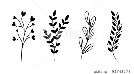 Floral set of hand drawn botanic elements. Vector 93742278