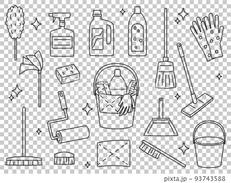 掃除道具のイラストセット 線画バージョン 93743588