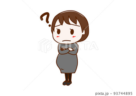 （全身斜め）腕を組んではてなと疑問に思っている妊婦 93744895