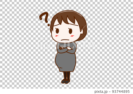 （全身斜め）腕を組んではてなと疑問に思っている妊婦 93744895