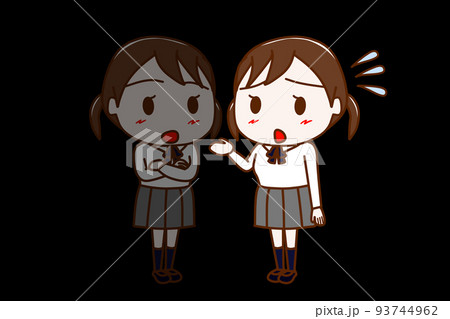 (全身斜め)自分の心、自分自身に語り掛けて相談する女子学生 (全身斜め)自分の心、自分自身に語り掛けて相談する女子学生 93744962