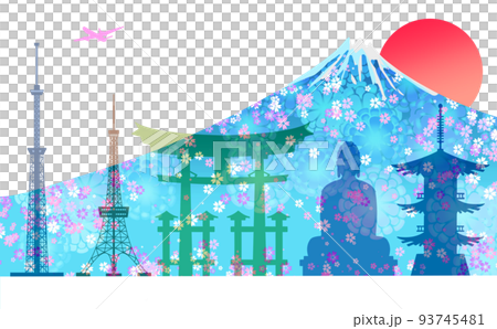 インバウンド事業、訪日外国人をターゲットに日本観光名所のツアーをイメージした和風イラスト インバウンド事業、訪日外国人をターゲットに日本観光名所のツアーをイメージした和風イラスト 93745481