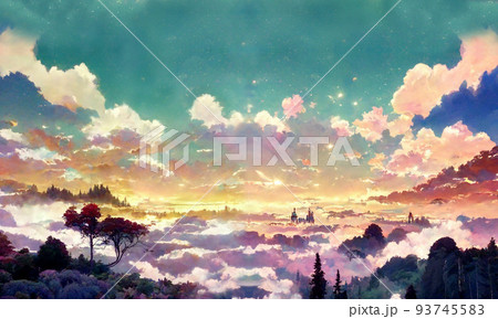 アニメ調の夕焼け空 93745583