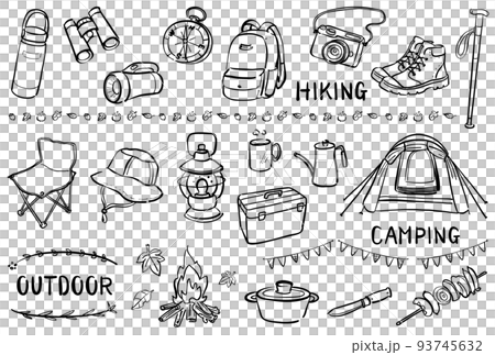 Outdoor illustration set black 1 color hand-painted 93745632