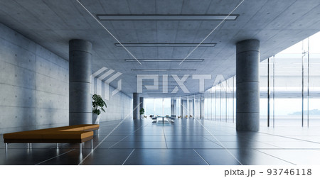 Modern glass wall commercial buildings reception lobby hall 93746118