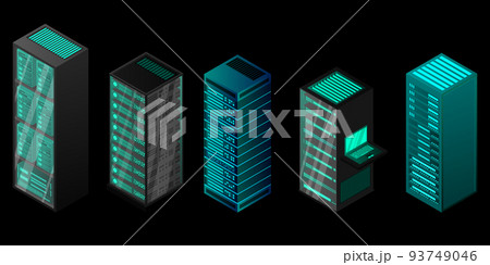 isometric set server equipment isolated background isometric set server equipment isolated background 93749046