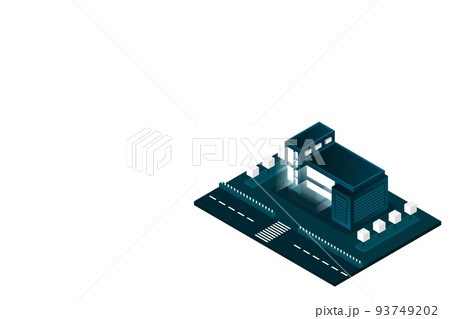 Smart city or intelligent building isometric vector concept. Modern smart city urban planning and development infrastructure buildings 93749202