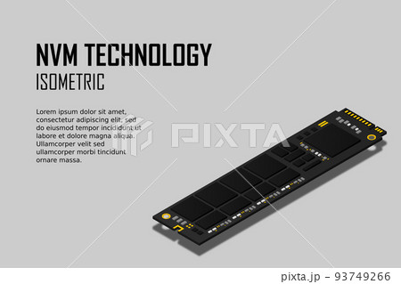 NVME Express M.2 memory realistic 3d isometric illustration, random access memory, personal computer hardware component NVME Express M.2 memory realistic 3d isometric illustration, random access memory, personal computer hardware component 93749266