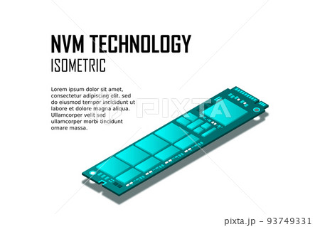 NVME Express M.2 memory realistic 3d isometric illustration, random access memory, personal computer hardware component 93749331