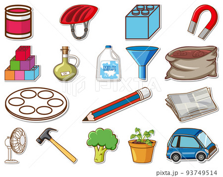 Sticker set of mixed daily objects 93749514