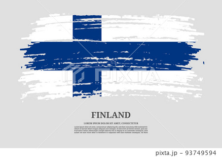 Finland flag with brush stroke effect and information text poster, vector 93749594