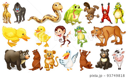 Many wild animals on white background 93749818