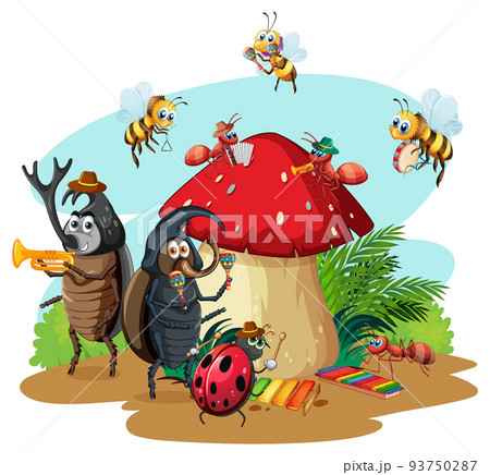 Group of beetles and bees cartoon character Group of beetles and bees cartoon character 93750287