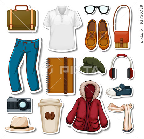 Sticker set of different bags and accessories Sticker set of different bags and accessories 93750329