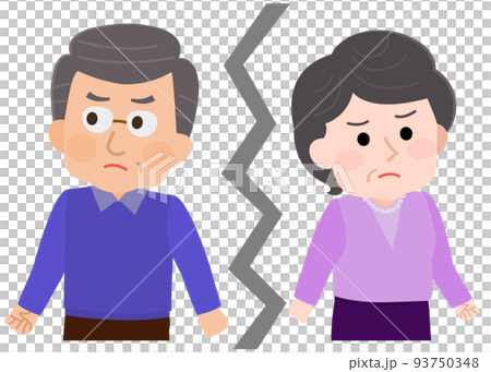 A middle-aged divorced couple Illustration of an elderly man and woman who are not on good terms 93750348