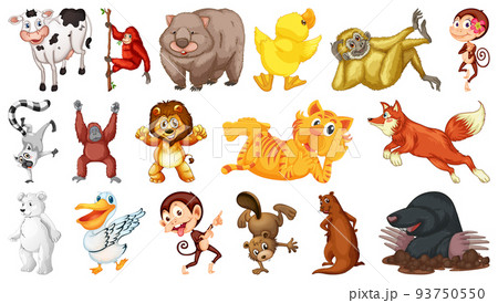 Wild animals on white backgroundのイラスト素材 [93750550