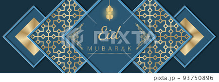 Islamic holy holiday eid mubarak. Greeting card or banner 93750896