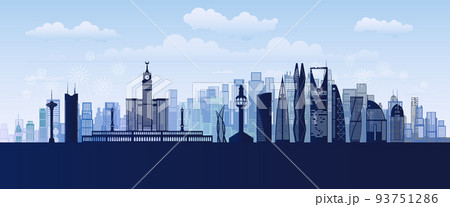 Travel landmarks Saudi arabia with silhouette architecture background, Saudi arabia Day. 93751286