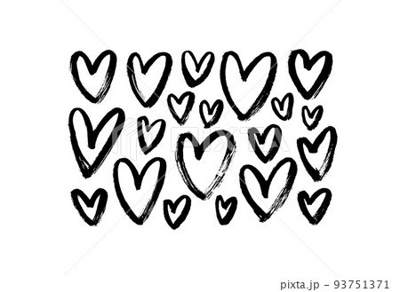 Collection of hand drawn black scribble hearts. 93751371
