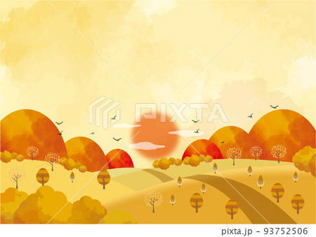 秋の山々夕暮れ時の背景素材 93752506