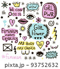 Black and color Feminist symbols vector icons set. Feminist symbols vector icons set. Handwritten lettering on the topic of women's activism.  93752632