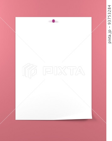 白い紙 ピン止め 空白 ピンク背景 3dレンダリング 白い紙 ピン止め 空白 ピンク背景 3dレンダリング 93753284