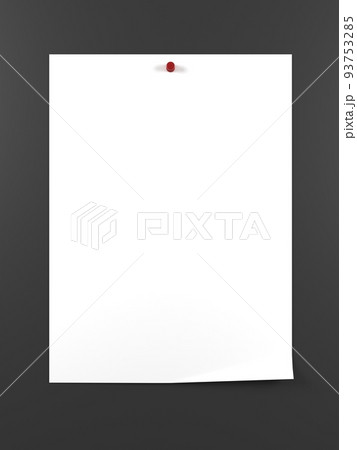 白い紙　ピン止め　空白　黒背景　3dレンダリング 93753285