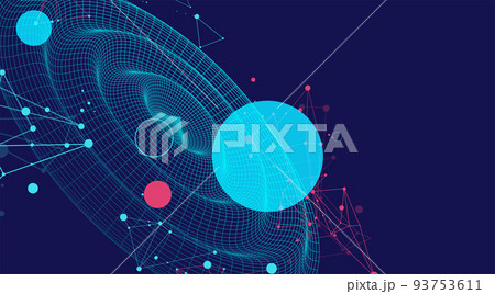 Template for science and technology presentation. Wireframe waves. Plexus style background. 93753611