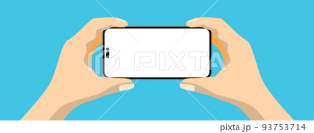 スマートフォンで動画撮影 横向き両手持ち 93753714