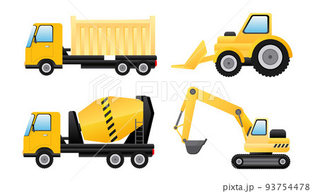 Collection set of industrial construction transportation cement mixer truck excavator Collection set of industrial construction transportation cement mixer truck excavator 93754478
