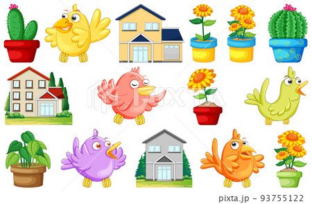 Houses design and colorful birds 93755122