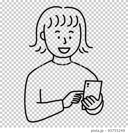 Using Handphone Drawing A young woman using a smartphone line drawing - Stock Illustration ...