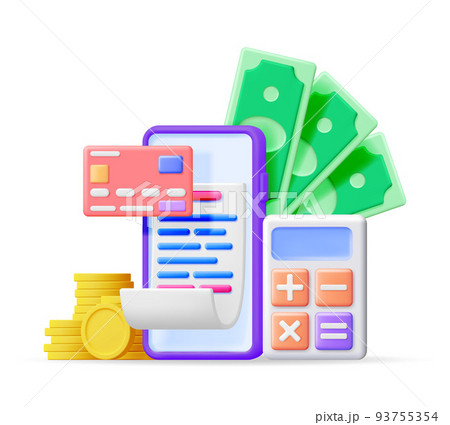 3D Phone with Bill Bank Card, Calculator and Money 93755354