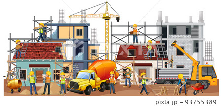 Isolated construction site with workers Isolated construction site with workers 93755389