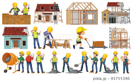 Set of construction site objects and workers 93755390