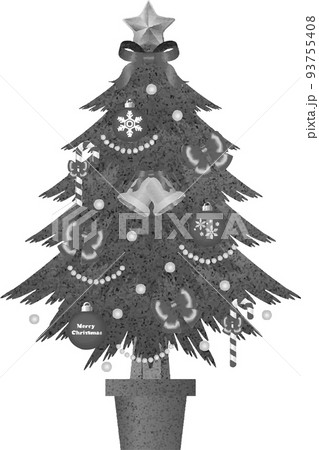 12月 クリスマス クリスマスツリーのベクターイラスト 水彩 白黒 イラスト素材のイラスト素材