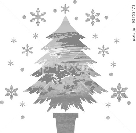 12月 クリスマス クリスマスツリー もみの木 シルエット 水彩 ベクター 白黒 イラスト素材のイラスト素材
