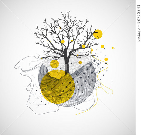 Art concept. Abstract mountains forms with Silhouette of a tree. Art concept. Abstract mountains forms with Silhouette of a tree. 93755841