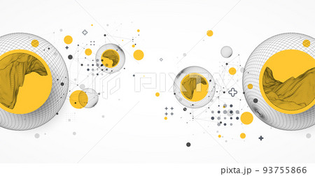 Sphere  theme with connected lines in technology style background. Wireframe illustration. Abstract 3d grid design. 93755866