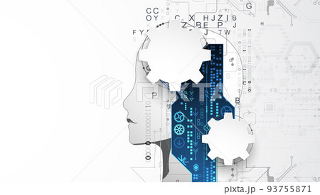 Artificial Intelligence. Technical background with a silhouette of a man. Big data concept. Machine cyber mind. Artificial Intelligence. Technical background with a silhouette of a man. Big data concept. Machine cyber mind. 93755871