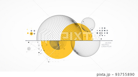 Sphere  theme with connected lines in technology style background. Wireframe illustration. Abstract 3d grid design. 93755890